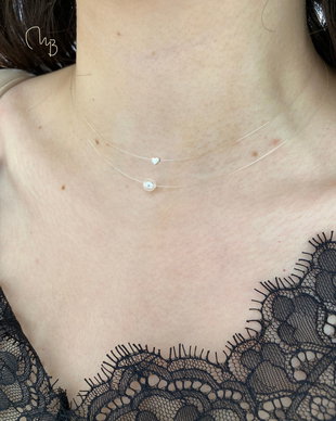 Colier fir transparent perla Swarovski / Colier transparent perla / Lănțișor cu fir transparent Perla