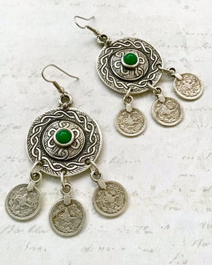 Cercei Zamac argintat & Jad verde