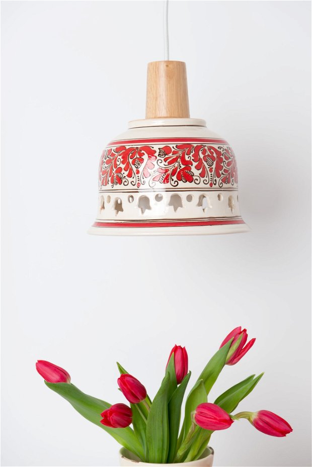 Pendul Deco Republic "Radacini - Laleaua décor rosu" ceramica autentica de Corund