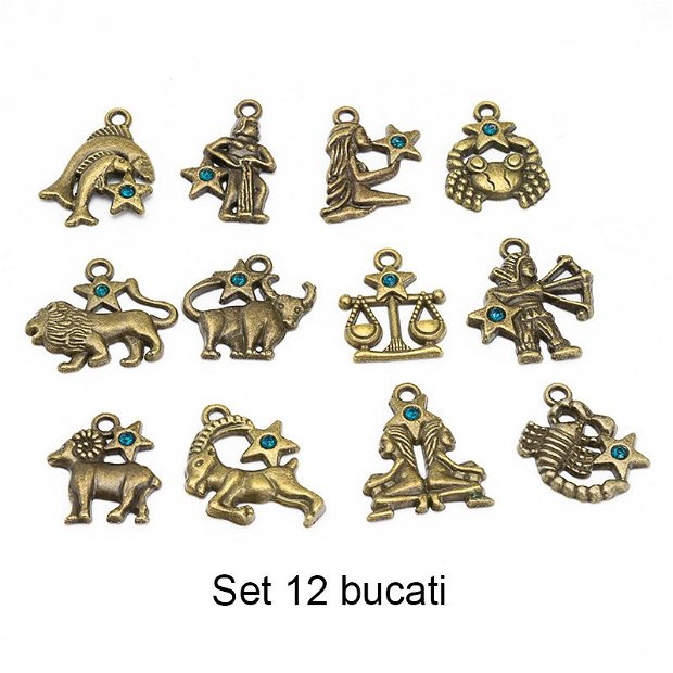 Set zodiac, 12 charm-uri aliaj, decor strasuri,  DS-202