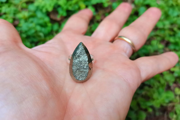 Inel Pirita druzy si Argint 925 - IN1088 - Inel auriu vintage, inel pietre semipretioase, cadou romantic elegant, cristaloterapie