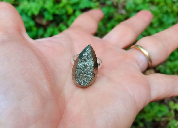 Inel Pirita druzy si Argint 925 - IN1088 - Inel auriu vintage, inel pietre semipretioase, cadou romantic elegant, cristaloterapie