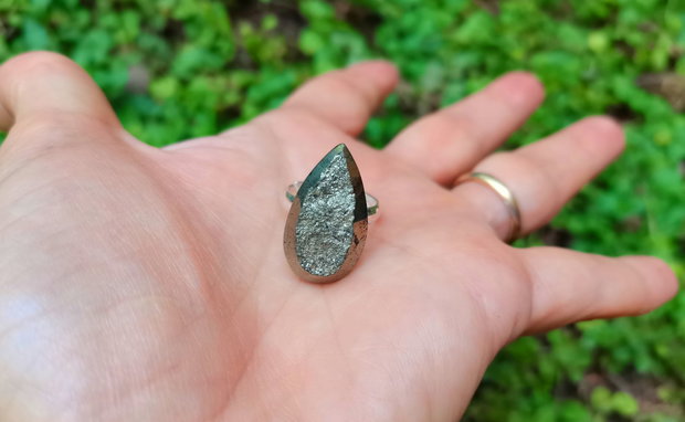 Inel Pirita druzy si Argint 925 - IN1088 - Inel auriu vintage, inel pietre semipretioase, cadou romantic elegant, cristaloterapie