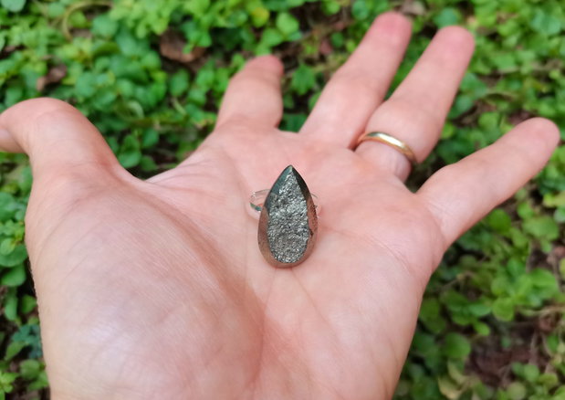 Inel Pirita druzy si Argint 925 - IN1088 - Inel auriu vintage, inel pietre semipretioase, cadou romantic elegant, cristaloterapie