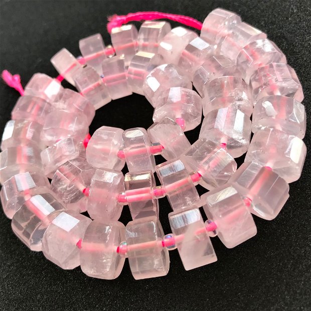 Cuart roz, tuburi fațetate 5~7 x 11-12 mm - 1 sirag