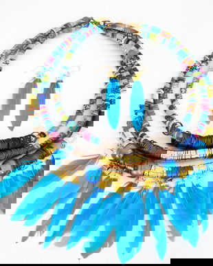 Colier si cercei,cu pene albastre