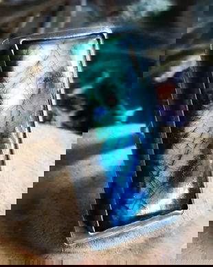 Inel reglabil, supradimensionat din argint 925 partial oxidat si labradorit