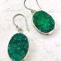 Cercei agate druzy verzi & alama argintata