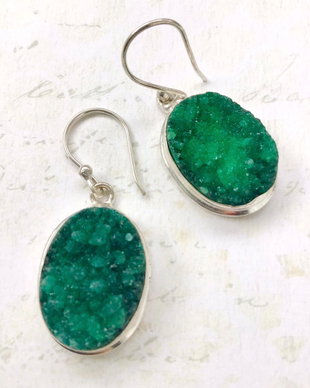 Cercei agate druzy verzi & alama argintata