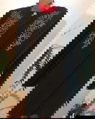 Blazer tripluvoal subgire negru ,broderie argintie