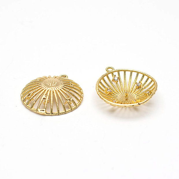 Pandantiv filigranat, placat cu aur 18k, SHELL PEARL-perla sidef natural si cristale Cubic Zirconia,  22 x 20 mm, PAU-12