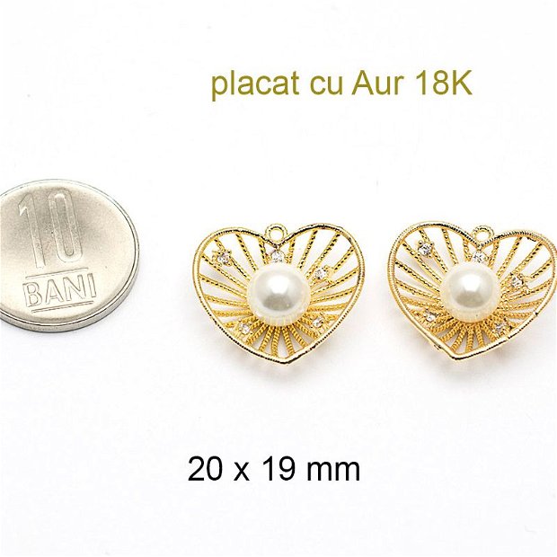 Pandantiv filigranat, placat cu aur 18k, perla sidef natural shell pearl, 20 x 19 mm, PAU-13