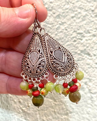 CERCEI~FRESH GREEN SUMMER~agate,Millefiori,coral,toho,accesorii argintate,inox
