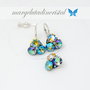 Set Swarovski Trio Chaton / Cercei si lantisor fir transparent / Argint 925