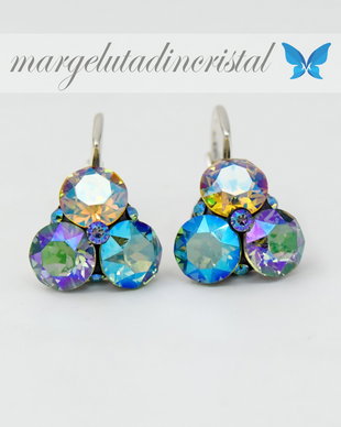 Cercei Swarovski  Trio Chaton Flower / Argint 925