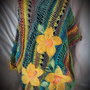 Poncho tricotat cu flori impaslite