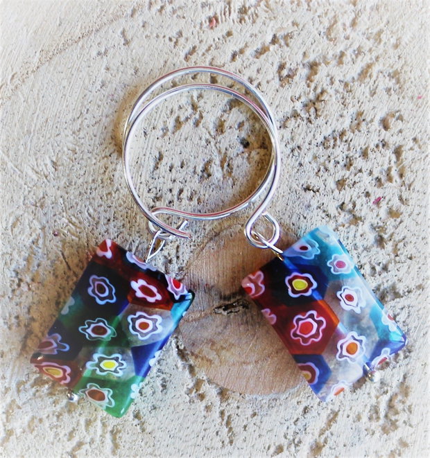 Cercei handmade din sarma si margea millefiori