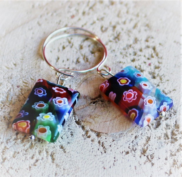 Cercei handmade din sarma si margea millefiori