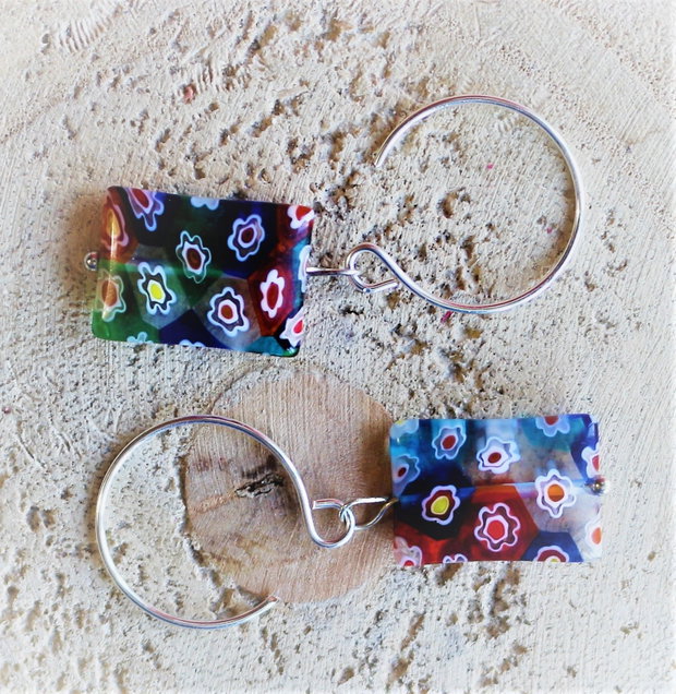 Cercei handmade din sarma si margea millefiori