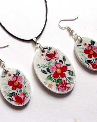 set bijuterii lemn  cu flori  41825