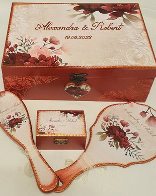 Cufar personalizat din lemn pentru gatitul miresei, 30*20*18 cm sau 40*30*20 cm