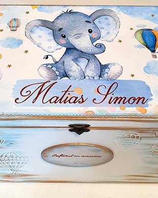 Cufar din lemn, personalizat, tema elefantel, 30/20/18 cm sau 40/30/20 cm