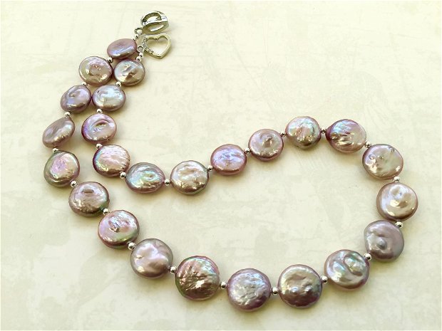 Colier perle baroc lila cu reflexii colorate