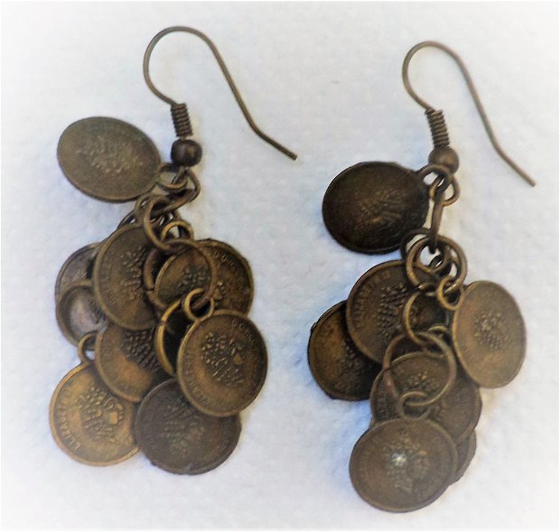 Cercei handmade din bronz cu banuti