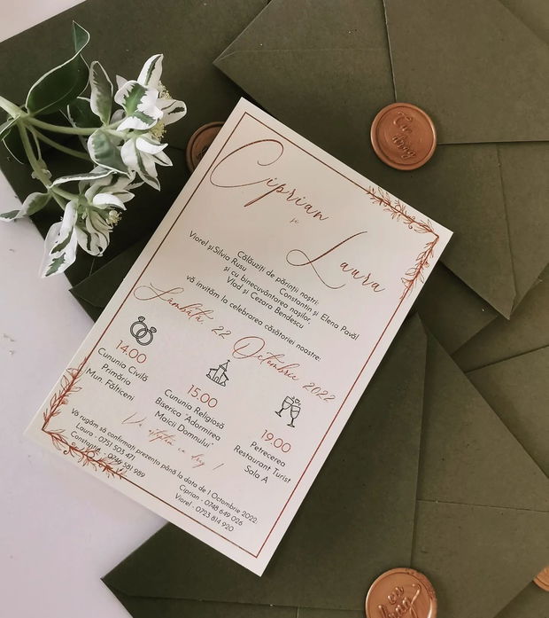 Invitatie cu plic olive