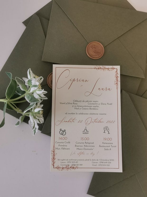 Invitatie cu plic olive