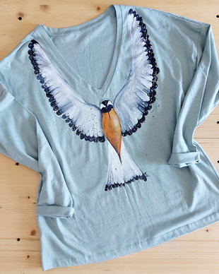 Bluza  pictata manual cu maneca lunga S