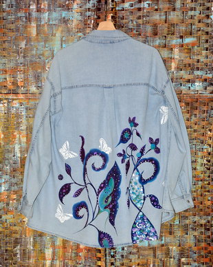 Camasa denim, pictata manual, unicat