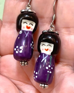 CERCEI~PURPLE GHEISHA~portelan pictat,accesorii argintate,inox