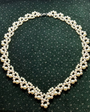colier elegant/mireasa din perle de sticla-ivory