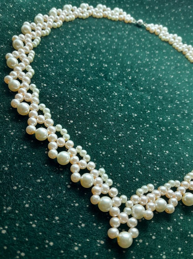 colier elegant/mireasa din perle de sticla-ivory