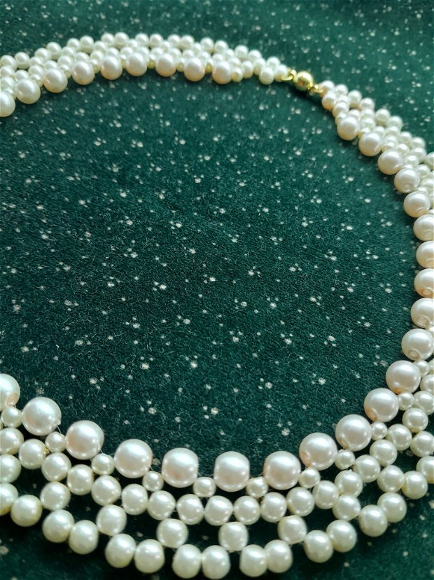 colier elegant/mireasa din perle de sticla-ivory