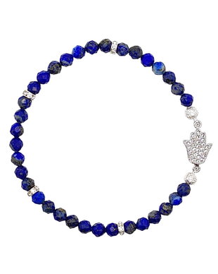 Brățară elastică cu pietricele lapislazuli și Hamsa strălucitoare