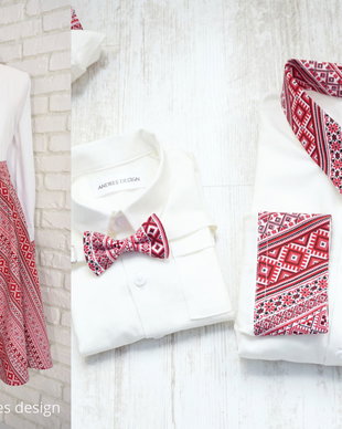 Rochie Mama si Camasi Tata Fiu Motive Romanesti Rosii