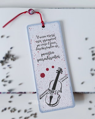 Semn de carte muzica vioara cu mesaj personalizat pictat manual