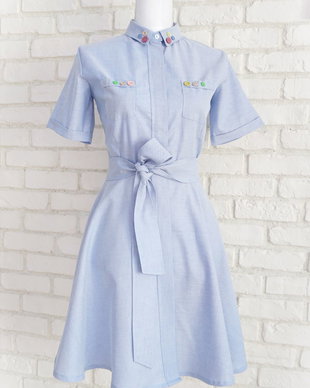 Rochie Bleu Camasa cu Nasturi Colorati