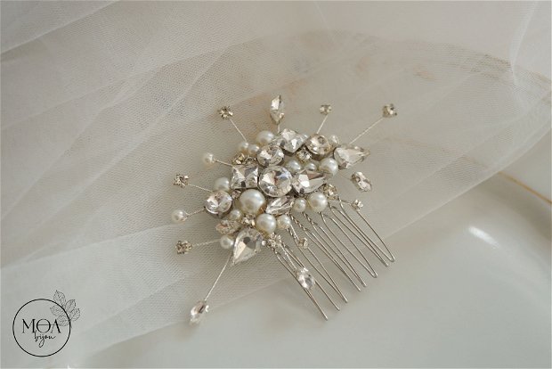 Agrafa / accesoriu cu cristale si perle pentru mireasa