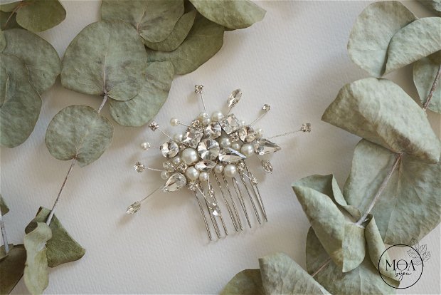 Agrafa / accesoriu cu cristale si perle pentru mireasa