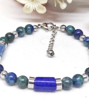 Bratara inox azurit si lapis lazuli