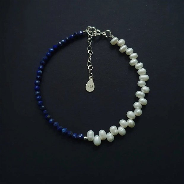 Bratara lapis lazuli si perle