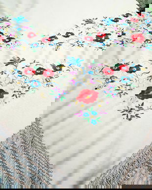 Sal triunghiular cu flori brodate, dimensiuni mari