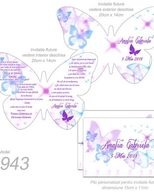 Invitatie de botez forma fluture