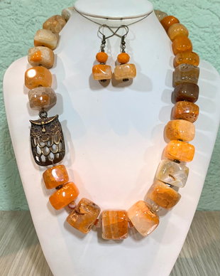 SET~ORANGE GOOD VIBES~agate masive,cristale sticla,accesorii bronz
