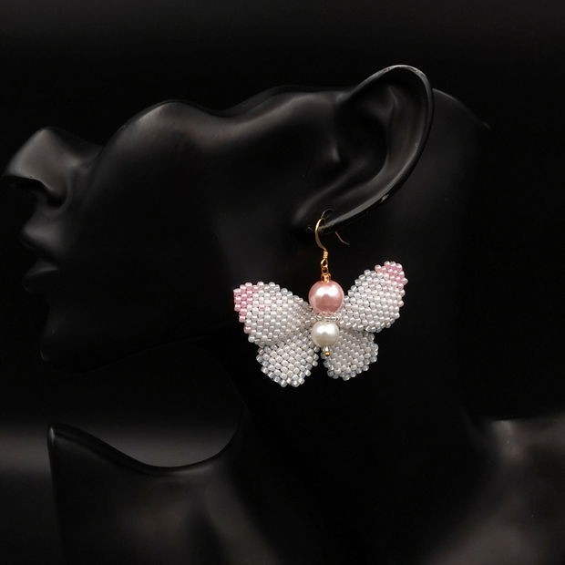 Rezervat Cercei Fluturi White & Pink Powder Butterfly