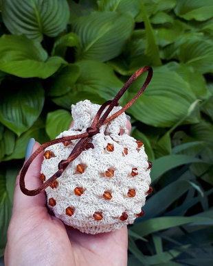 Saculet cadou handmade crosetat