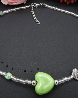 Colier handmade unicat - inima ceramica verde (cod685)
